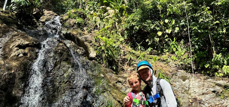 Sunset zipline ride during canopy tour in Manuel Antonio
